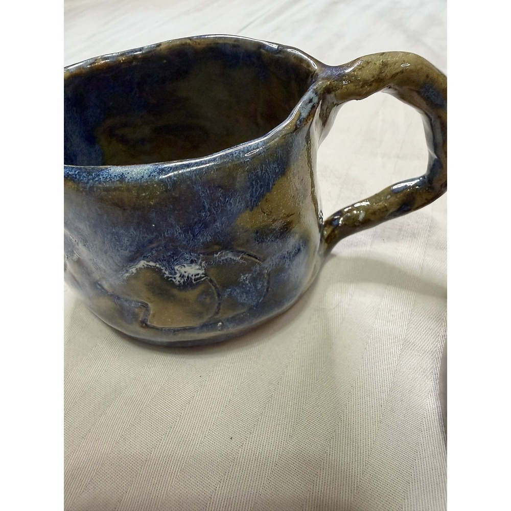 Mara Mexico Studio Pottery Cyclist Mug Hand Built Blue Glazed Organic Cup Set - Picture 5 of 16